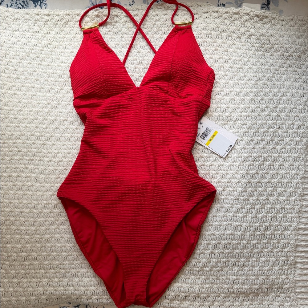 Becca Women's Riviera Seersucker One-Piece Swimsuit